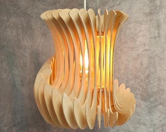 Holz Pendelleuchte - Skandinavische Holzdeckenleuchte | Japandi Holzlampe