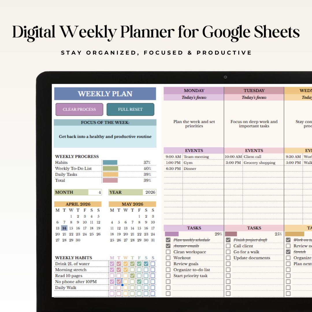 ADHD Friendly Weekly Planner Google Sheets | Habit Tracker (digital ...