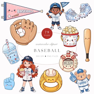 Può includere: Una raccolta di clipart a tema baseball con un gagliardetto, un personaggio in divisa, scarpe da ginnastica, un guantone con palla, un secchiello di popcorn, una mazza, una bevanda, un cronometro, un anello, un dito in gommapiuma e un orso con testo 79 FILES BASEBALL.