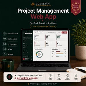 Project Management Web App, Kanban Board, Gantt Chart, Task Tracker, Project Planner, Team Project Manager Template, Client Tracking Tool
