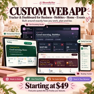 Custom Web App, Made to Order Tracker & Dashboard, Personalized Digital Planner