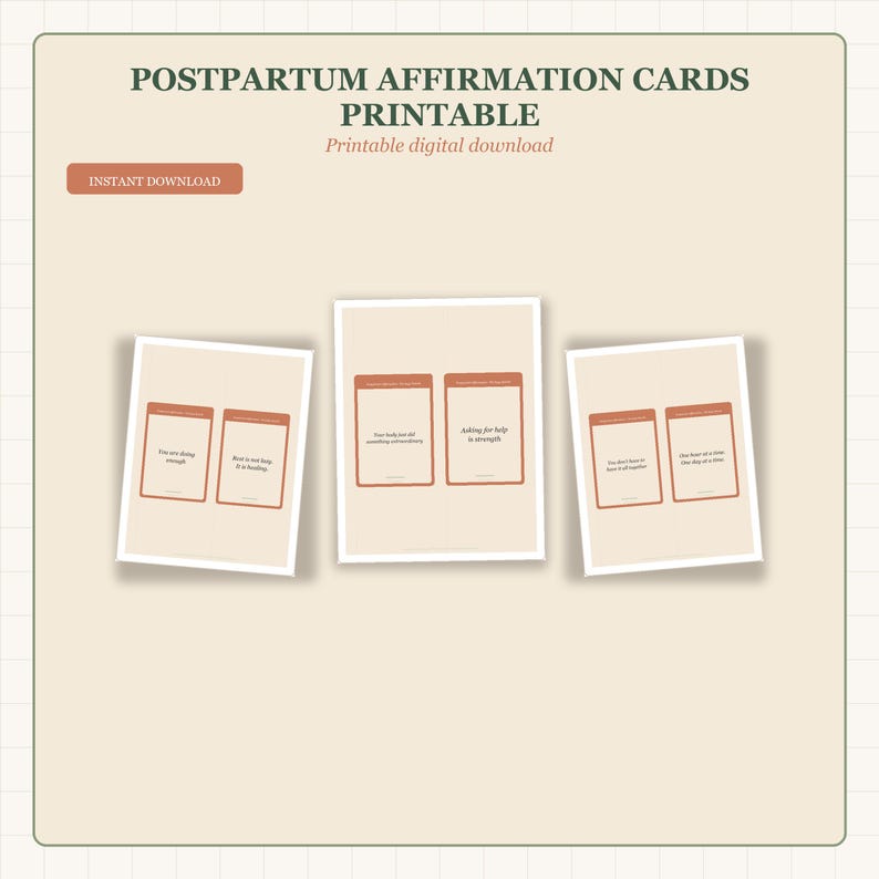 Postnatal Border Postpartum Affirmation Cards Printable | 40 Fourth Trimester Mantras ...