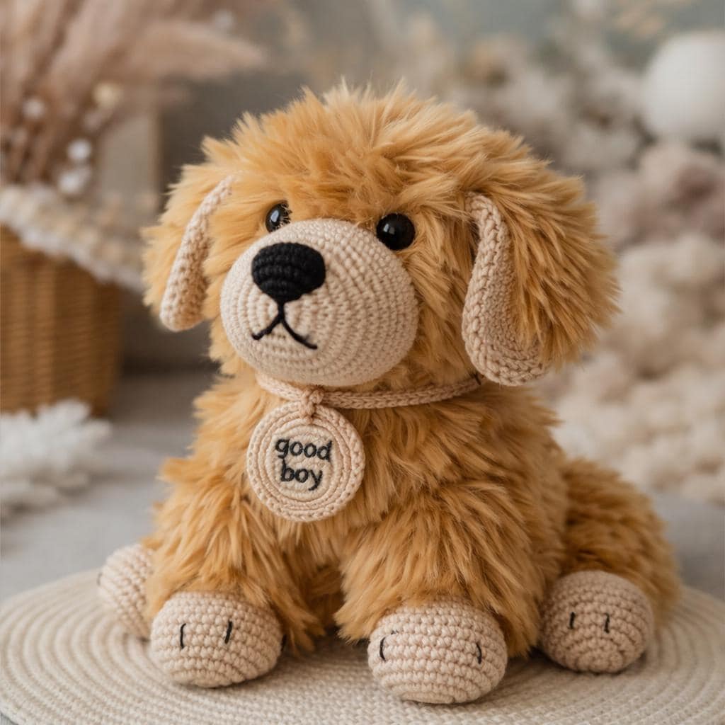 30 Golden Retriever Crochet Patterns to Make a Loyal Handmade Pup 11 Fluffy Faux Fur Golden Retriever Amigurumi