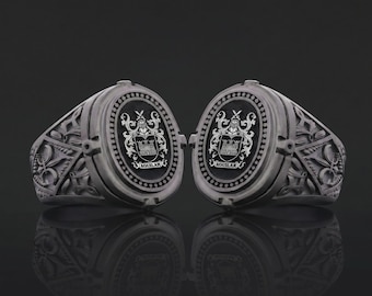 Bespoke Signet Ring with Crest, Custom Shield Ring, Personalized Logo Jewelry, Handmade Sterling Silver Ring, Timeless Gift for Him or Her