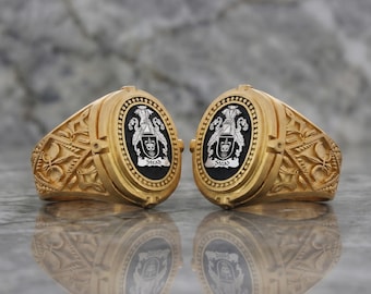 Personalized Crest Ring, Custom Engraved Signet Ring, Vintage Style Statement Ring, Handmade Unique Jewelry, Custom Name & Logo Ring