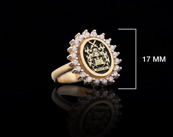 Custom Family Crest Ring for Women, Personalized Coat of Arms Ring, Gold Signet Ring with Stones, Custom Heraldic Jewelry Gift, Gift for Her