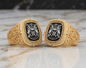 Personalized Family Crest Ring, Signet Ring for Men & Women, Engraved Coat of Arms Jewelry, Sterling Silver Custom Ring, Heritage Gift