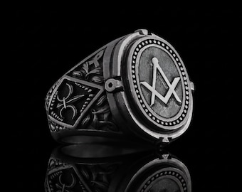 Square and Compasses Masonic Signet Ring, Freemason Lodge Ring, Handmade Sterling Silver Jewelry, Masonic Gift, Lodge Jewelry