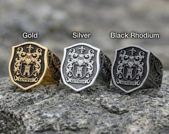 Custom Family Crest Ring, Personalized Heraldic Signet Ring, Sterling Silver Coat of Arms Ring, Handmade Heirloom Jewelry