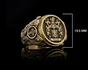 Custom Family Crest Signet Ring, Sterling Silver Heraldic Ring, Personalized Coat of Arms Jewelry, Handmade Heirloom Gift