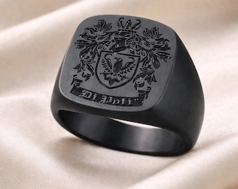Personalized Coat of Arms Ring, Custom Crest Signet Ring, Gold Seal Ring, Family Name Ring, Unique Vintage Style Gift