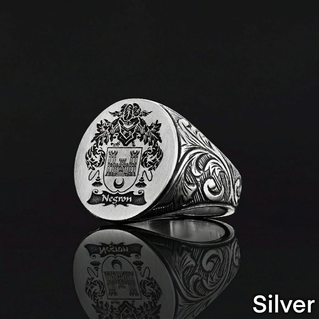 Personalized Family Crest Signet Ring, Custom Engraved Silver Ring for ...