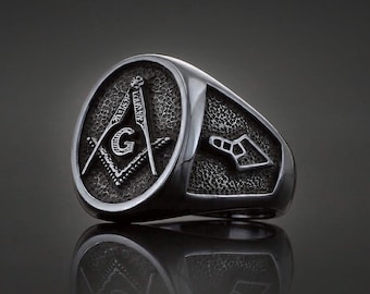Masonic Ring, Freemason Ring, Sterling Silver Masonic Signet Ring, Master Mason Ring, Square and Compass Ring, Handmade Masonic Jewelry