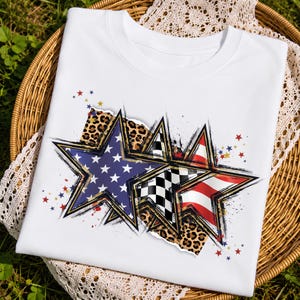 Stelle patriottiche PNG, design bandiera USA a scacchi leopardati, sublimazione di tendenza per il 4 luglio, download PNG America