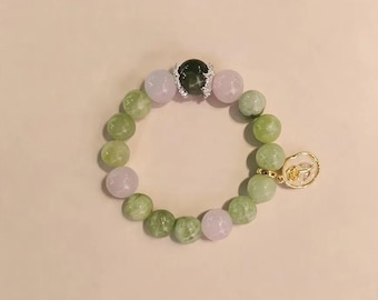 Green Moon - Green Agate and Quartz Beaded Bracelet, Natural Stone Stretch Bracelet, New Beginnings Gift, Larme Design