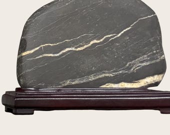 Distant Ranges - Natural Viewing Stone, Chinese Scholars Rock Suiseki Bonsai, Guizhou Picture Stone, Golden Vein Mountain Landscape