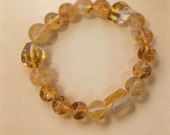 Lucky Gold – Citrin-Perlenarmband, goldenes Stretch-Armband aus Naturkristallen, Geschenk für Wohlstand und Fülle, Design von Jiegeng