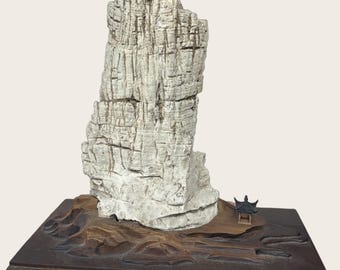 Solitary Cliff - Tall Natural Viewing Stone with Pavilion, Carved Stand, Chinese Scholars Rock Suiseki Bonsai Gongshi Landscape
