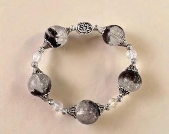 Silberner Tau Phantom – Grünes Phantom-Quarz-Perlenarmband, Stretch-Armband aus klarem Quarz-Naturstein, Geschenkidee für Wohlstand, Design von Xiao Man