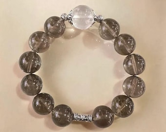 Cloud Tea – Armband aus Rauchquarz- und Bergkristallperlen, elastisches Armband aus Teequarz-Naturstein, beruhigendes Geschenk, Design von Xiao Man