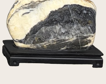 Mountain in Mist - Natural Viewing Stone, Chinese Scholars Rock Suiseki Bonsai, Guizhou Picture Stone, Ink Mountain White Cloud