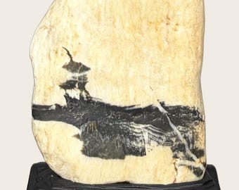 The Pavilion - Natural Viewing Stone on Carved Wood Stand, Chinese Scholars Rock Suiseki Bonsai, Guizhou Picture Stone, One of a Kind