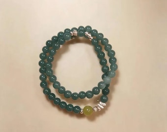 Green Ripple – Armband aus grünen Steinperlen, elastisches Armband aus blauem Wasserstein, beruhigendes Geschenk, Larme Design