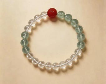 A Touch of Cinnabar - Nanhong Agate and Quartz Beaded Bracelet, Natural Stone Stretch Bracelet, Minimalist Gift, Larme Design