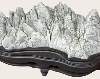 Peak Forest - Large Natural Viewing Stone Mountain Range on Carved Stand, Chinese Scholars Rock Suiseki Bonsai Gongshi, One of a Kind