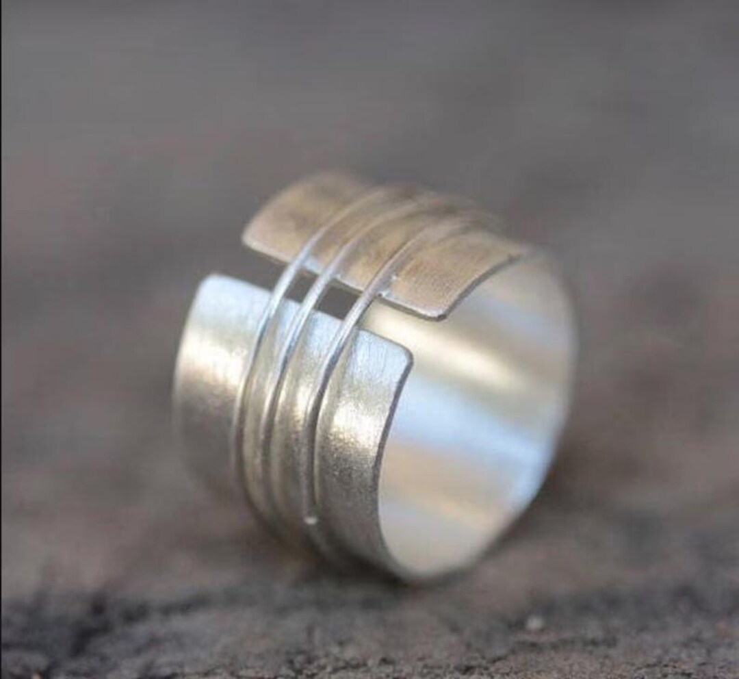 Sterling Silver Wide Band Spinner Ring, Boho Hippie Anxiety Fidget ...
