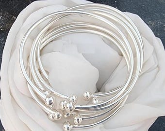 Conjunto de brazaletes de plata de ley: 7 brazaletes con diseño de flores, joyería para mujer