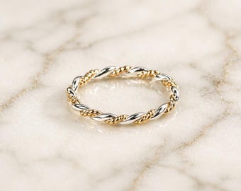 Twist-10 Sterling Silver Ring and Gold Filled Two, Tone, Textured Stacking Band