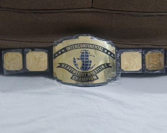 Réplica do Cinturão de Campeão Intercontinental de Luta Livre Peso Pesado em Couro e Placa de Latão - Tamanho Adulto