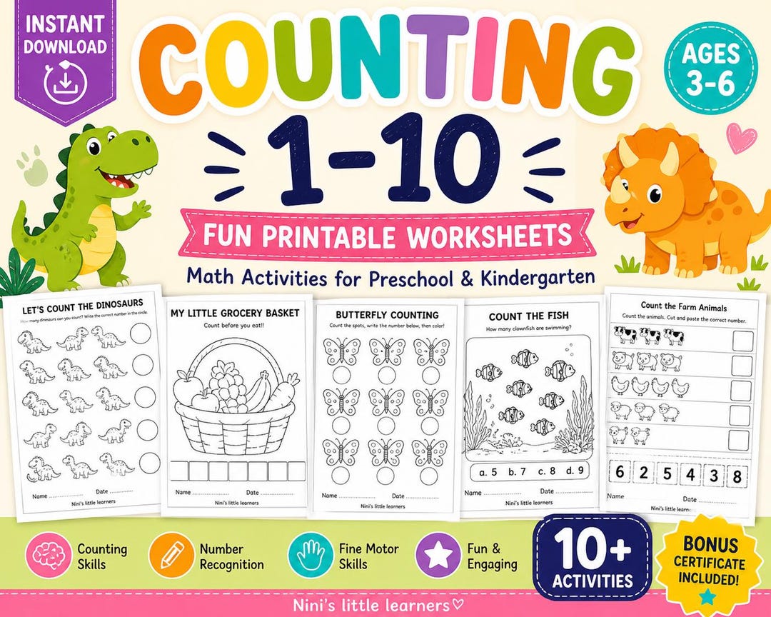 Animal Counting Worksheet for Kids, Preschool Math Activities ...