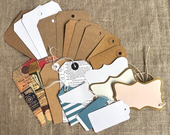 Tag Lot Set of 21 Assorted Tags for Journals, Scrapbooks, Art Journaling, Crafts