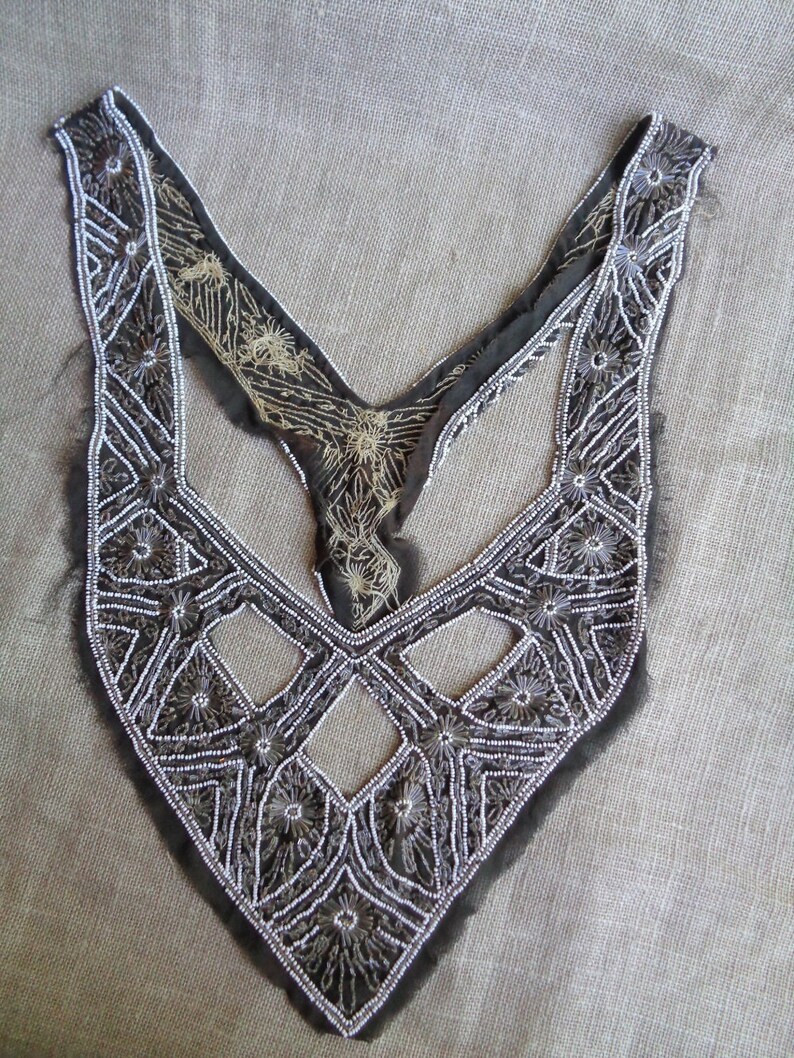 Vintage Beaded Yoke With Rhinestone Accents Fabric Decoration Etsy