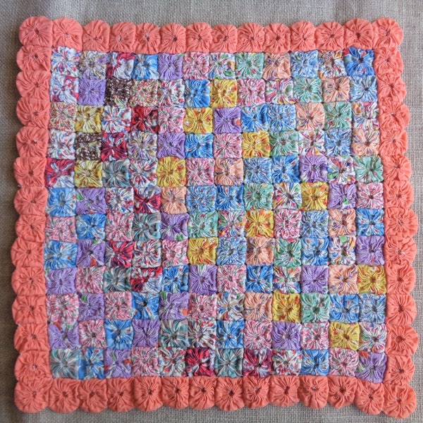 Yoyo Quilt Art Mini Quilt Piece Wall Display Suitable for Framing