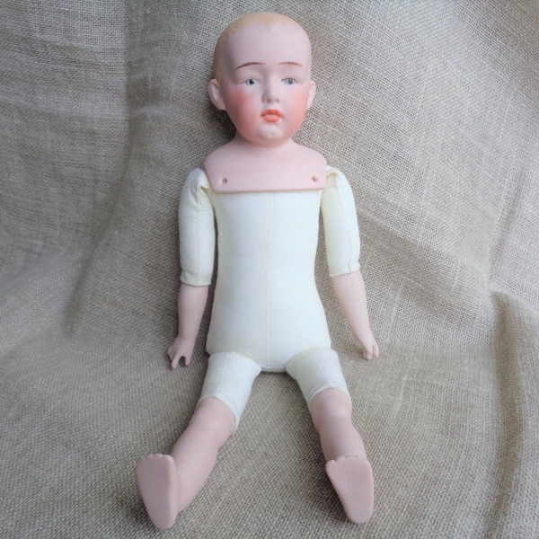 Doll Male Heubach Germany 14 Inches Hand Made 1980s Bisque and Cloth