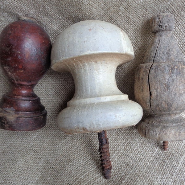 Wood Finials Weathered and Worn Set of Three