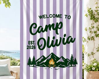 Sfondo personalizzato per addio al nubilato a tema campeggio, striscione personalizzato per la sposa, decorazioni per un weekend tra ragazze in campeggio, arazzo fotografico per feste all'aperto.