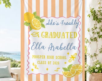 Gepersonaliseerde klas van 2026 afstuderen banner, aangepaste senioren feest achtergrond, schoolfeest decor, afstuderen fotowandtapijt