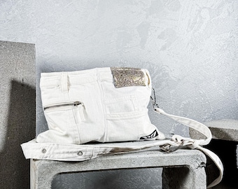 Messenger White Jeans Upcycled Bag
