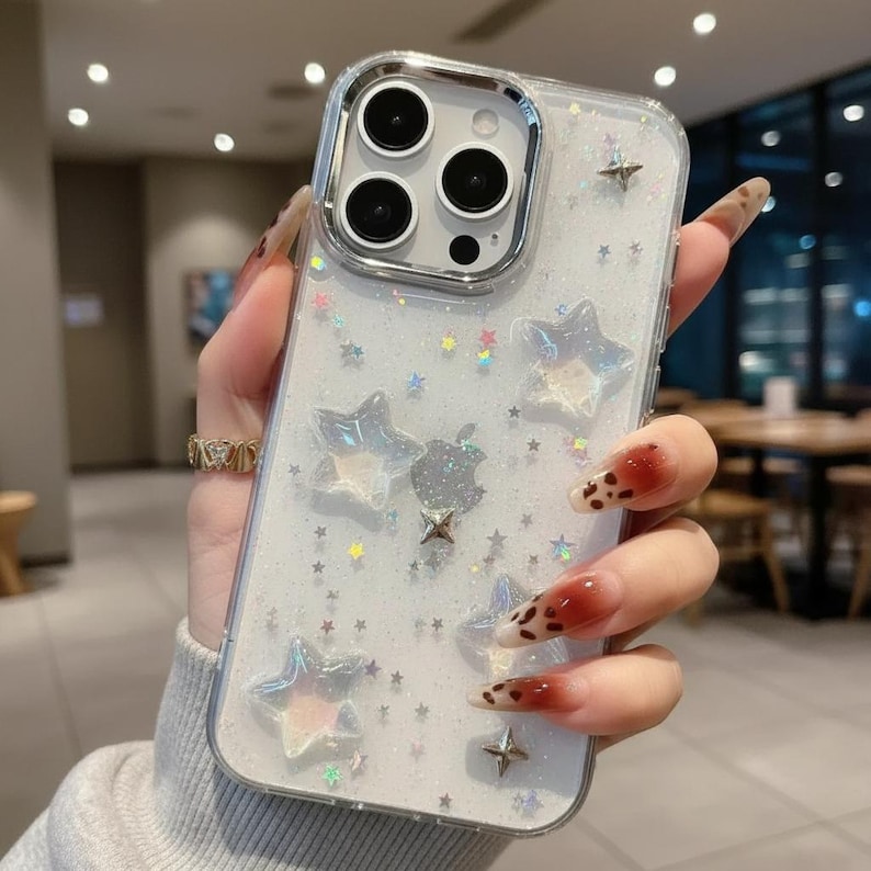 3D Star Glitter iPhone Case Clear Shockproof Protective Transparent ...