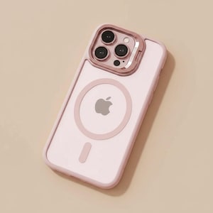 Funda magnética transparente para iPhone con soporte metálico y tapa de lente para MagSafe