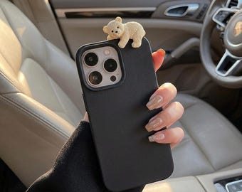 Funda protectora de cuero suave a prueba de golpes con diseño de gato de dibujos animados en 3D y lichi para iPhone.
