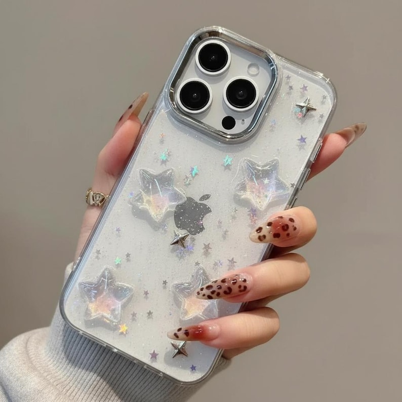 3D Star Glitter iPhone Case Clear Shockproof Protective Transparent ...