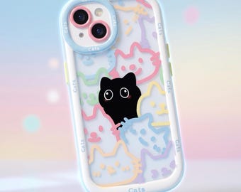 Funda para iPhone 15 16 14 13 Pro Max con diseño de gato y cubierta de silicona mate.