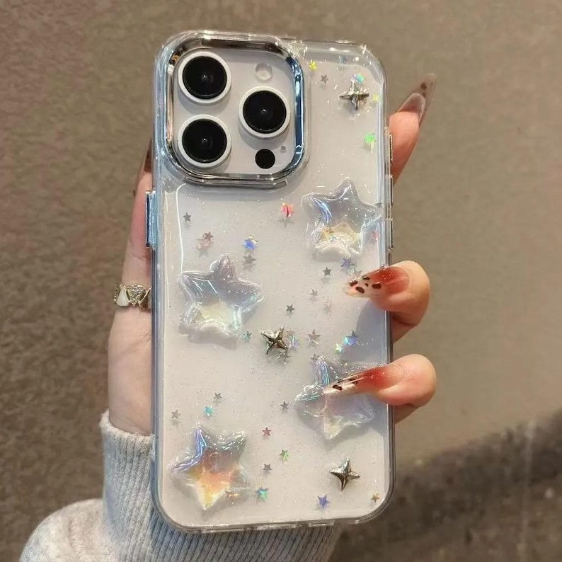3D Star Glitter iPhone Case Clear Shockproof Protective Transparent ...