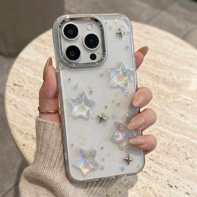 3D Star Glitter iPhone Case Clear Shockproof Protective Transparent ...