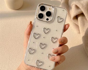Funda para iPhone Chrome Heart transparente con purpurina, resina epoxi, resistente a los golpes y de lujo.